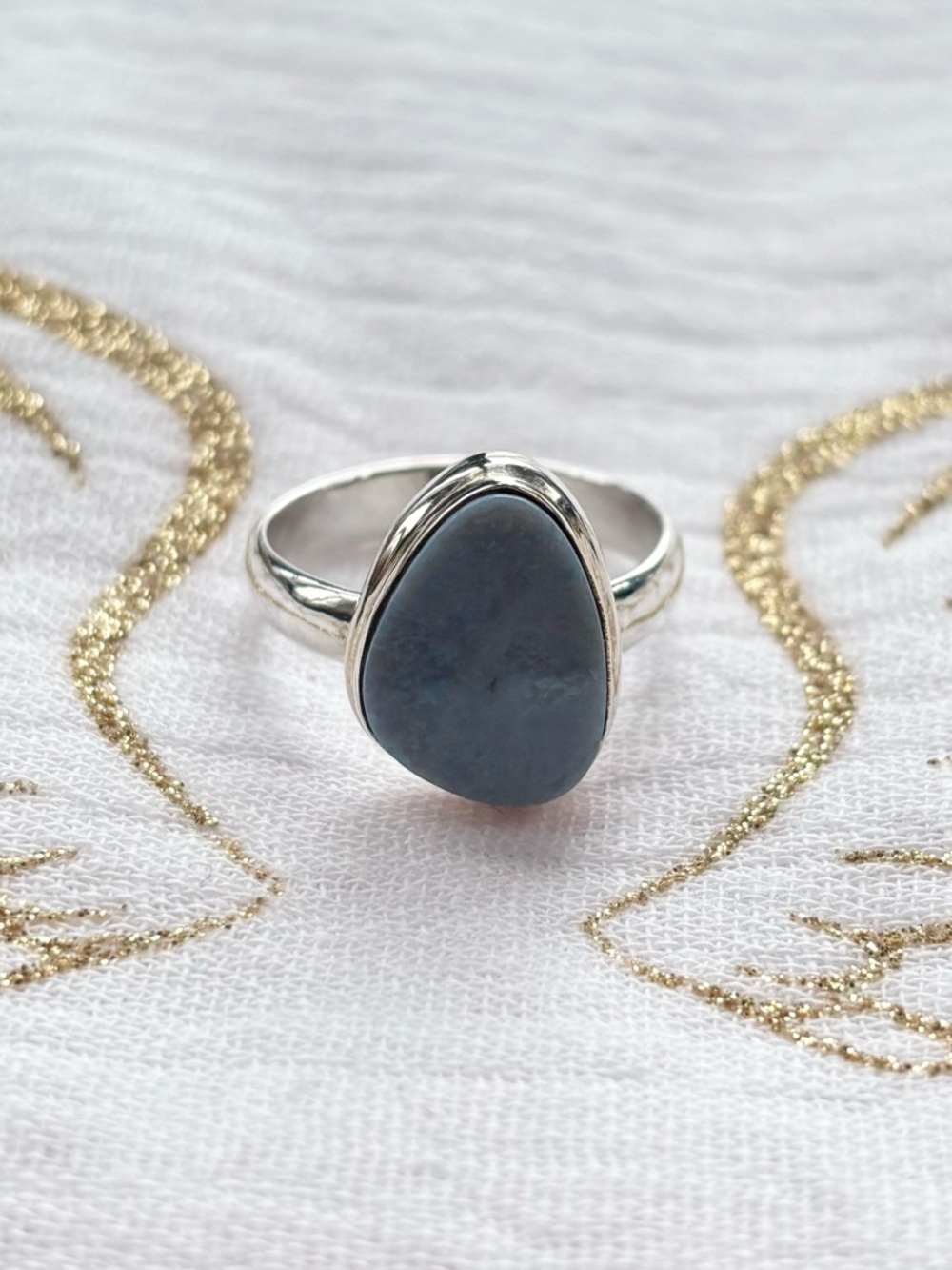 Sterling Silver Blue Opal Gemstone Ring - Elegant Women's Jewelry Size 8